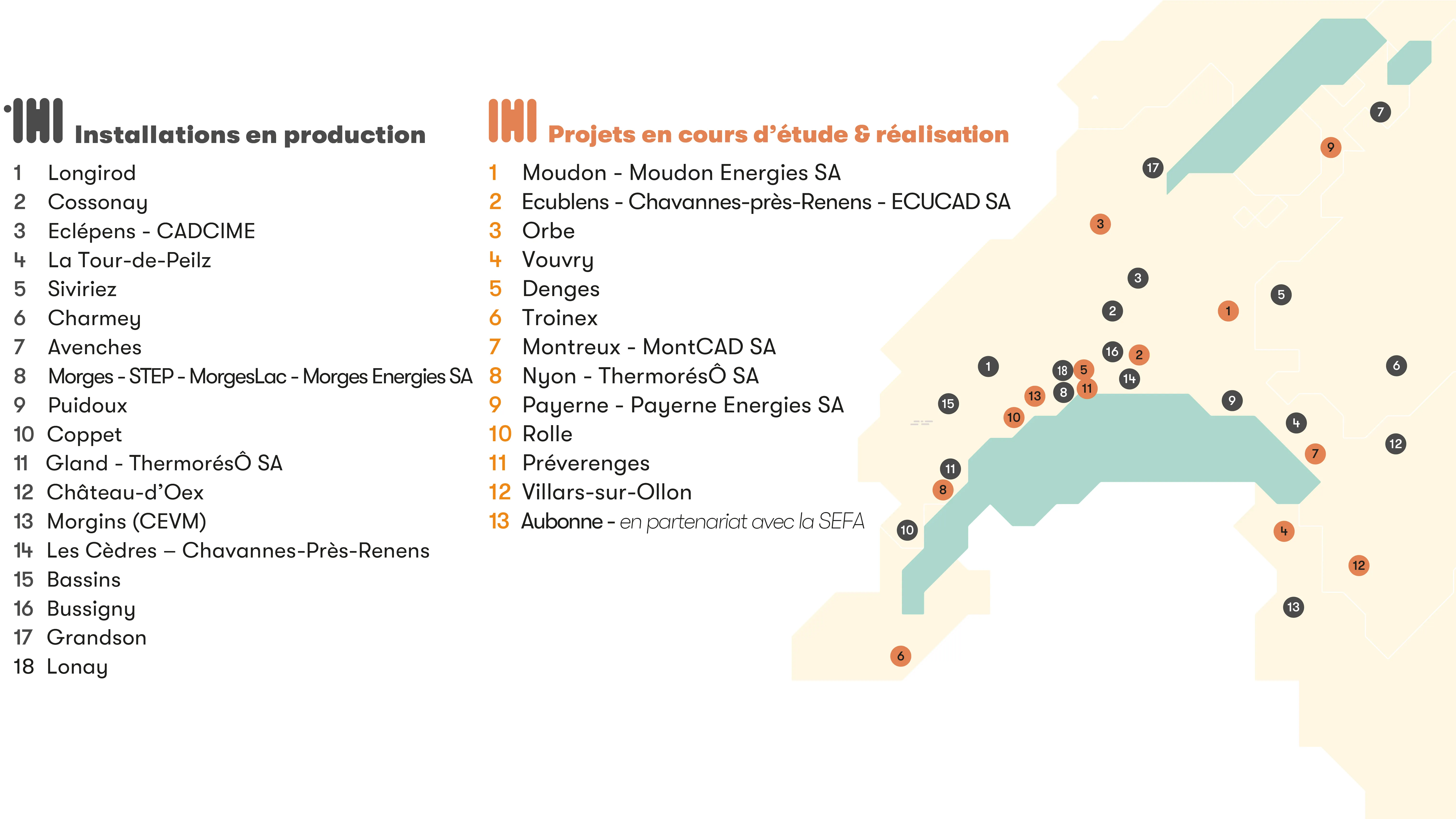 Carte des installations de chauffage à distance Romande Energie