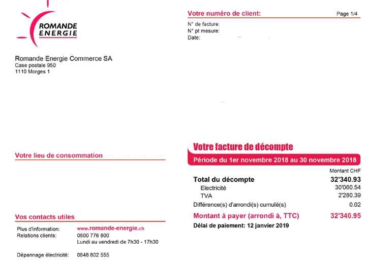 Haut d'une facture